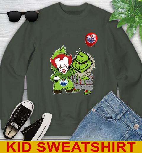 Edmonton Oilers Baby Pennywise Grinch Christmas NHL Hockey Youth Sweatshirt 9