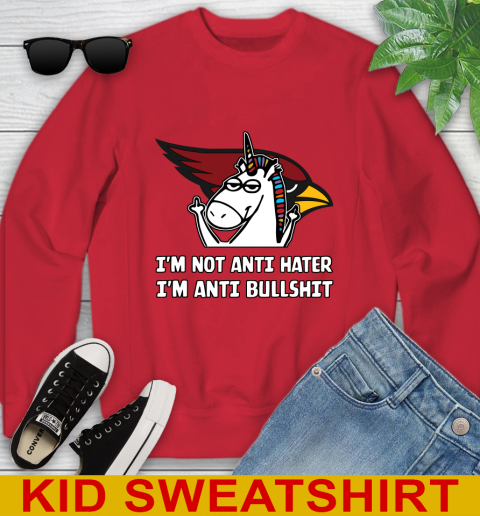 Arizona Cardinals NFL Football Unicorn I'm Not Anti Hater I'm Anti Bullshit Youth Sweatshirt 8