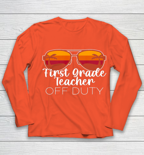 1st Grade Teacher Off Duty Sunglasses Beach Sunset Youth Long Sleeve 3