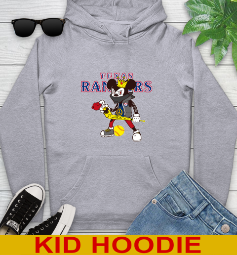 Texas Rangers MLB Baseball Mickey Peace Sign Sports Youth Hoodie - Image 7