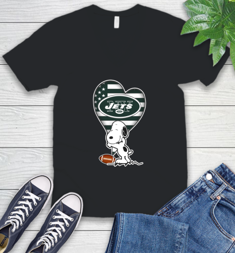 New York Jets NFL Football The Peanuts Movie Adorable Snoopy V-Neck T-Shirt 2