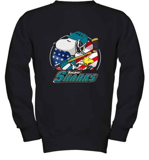 Sanjose Sharks Ice Hockey Snoopy And Woodstock NHL Youth Sweatshirt