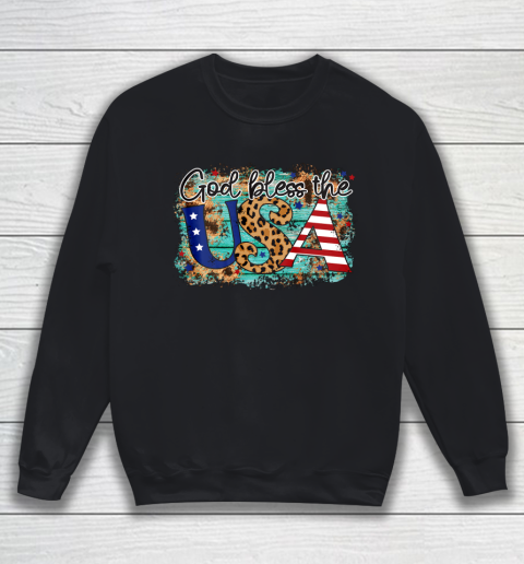God Bless the USA Stars Stripes and Leopard Print Sweatshirt