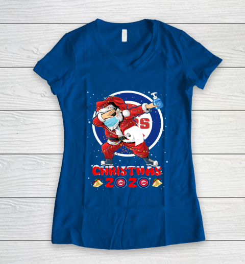 Chicago Cubs Funny Santa Claus Dabbing Christmas 2020 MLB Women's V-Neck T-Shirt 7
