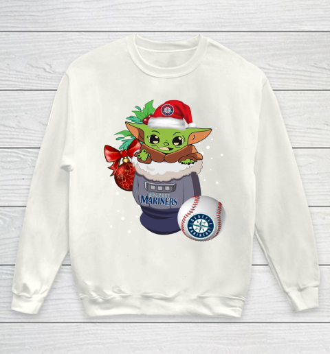 Seattle Mariners Christmas Baby Yoda Star Wars Funny Happy MLB Youth Sweatshirt 2