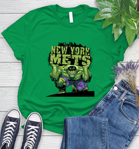 New York Mets MLB Baseball Incredible Hulk Marvel Avengers Sports Women's T-Shirt 6