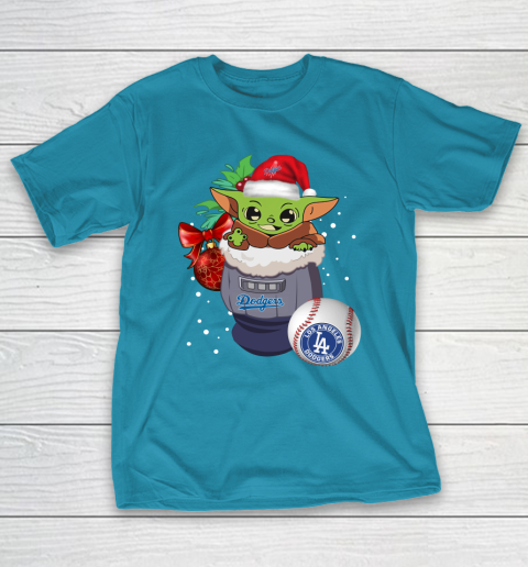 Los Angeles Dodgers Christmas Baby Yoda Star Wars Funny Happy MLB T-Shirt 8