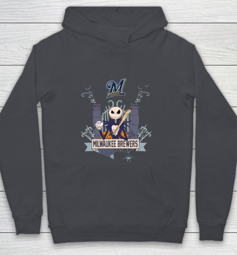 MLB Milwaukee Brewers Baseball Jack Skellington Halloween Youth Hoodie 5