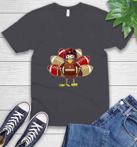 San Francisco 49ers Turkey Thanksgiving Day V-Neck T-Shirt 5