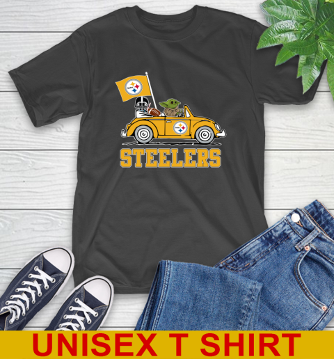 NFL Football Pittsburgh Steelers Darth Vader Baby Yoda Driving Star Wars Shirt T-Shirt 2