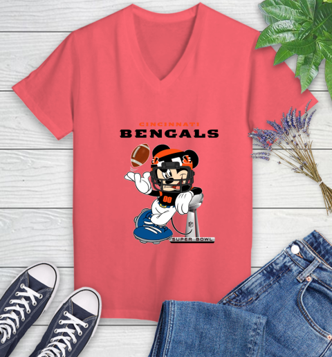 NFL Cincinnati Bengals Mickey Mouse Disney Super Bowl Football T Shirt Women's V-Neck T-Shirt 6