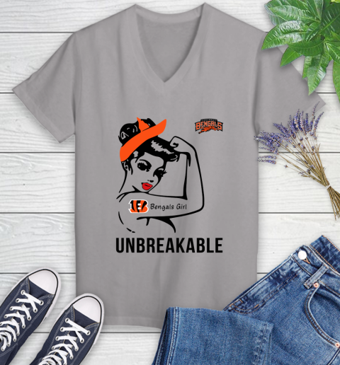 NFL Cincinnati Bengals Girl Unbreakable Football Sports Women's V-Neck T-Shirt 2