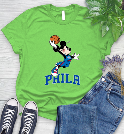 NBA Basketball Philadelphia 76ers Cheerful Mickey Mouse Shirt Women's T-Shirt - Image 11