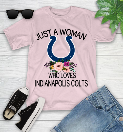 NFL Just A Woman Who Loves Indianapolis Colts Football Sports Youth T-Shirt 7