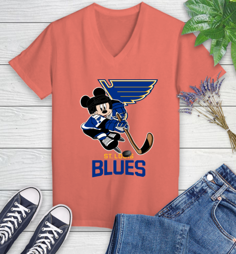 NHL St.Louis Blues Mickey Mouse Disney Hockey T Shirt Women's V-Neck T-Shirt 6