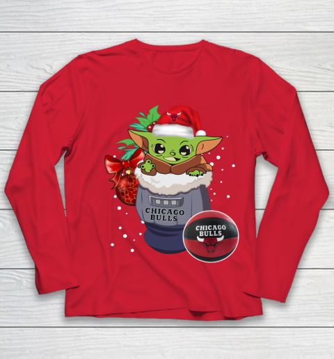 Chicago Bulls Christmas Baby Yoda Star Wars Funny Happy NBA Youth Long Sleeve 10