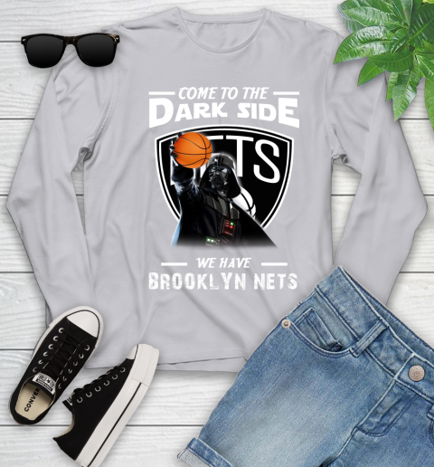 NBA Come To The Dark Side We Have Brooklyn Nets Star Wars Darth Vader Basketball Youth Long Sleeve 5