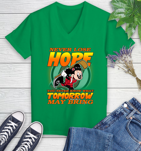 New Jersey Devils NHL Hockey ootball Mickey Disney Never Lose Hope Women's V-Neck T-Shirt 5