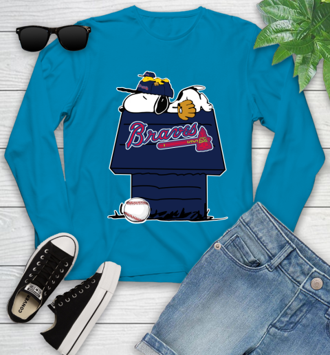 MLB Atlanta Braves Snoopy Woodstock The Peanuts Movie Baseball T Shirt Youth Long Sleeve 7