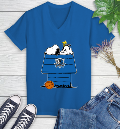 Dallas Mavericks NBA Basketball Snoopy Woodstock The Peanuts Movie Women's V-Neck T-Shirt 10