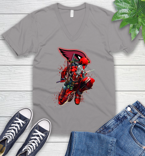 NFL Deadpool Marvel Comics Sports Football Arizona Cardinals V-Neck T-Shirt 4