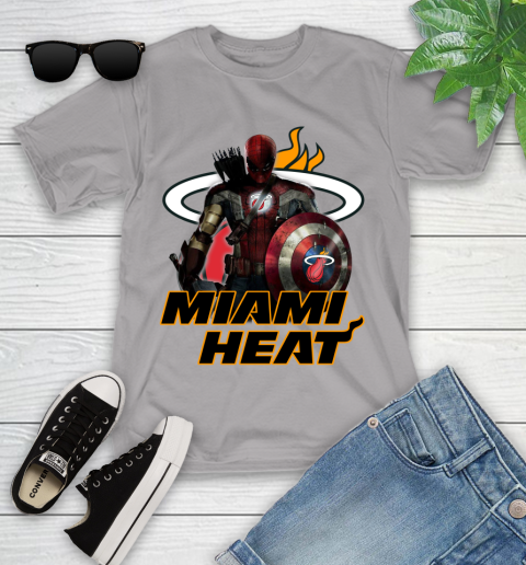 Miami Heat NBA Basketball Captain America Thor Spider Man Hawkeye Avengers Youth T-Shirt 4