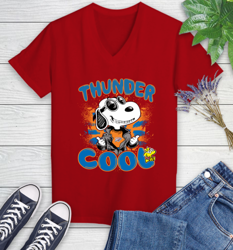 NBA Basketball Oklahoma City Thunder Cool Snoopy Shirt Women's V-Neck T-Shirt - Image 9