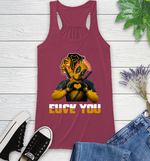 NHL Chicago Blackhawks Deadpool Love You Fuck You Hockey Sports Racerback Tank 7