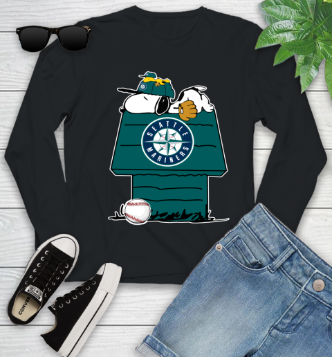 MLB Seattle Mariners Snoopy Woodstock The Peanuts Movie Baseball T Shirt Youth Long Sleeve 2
