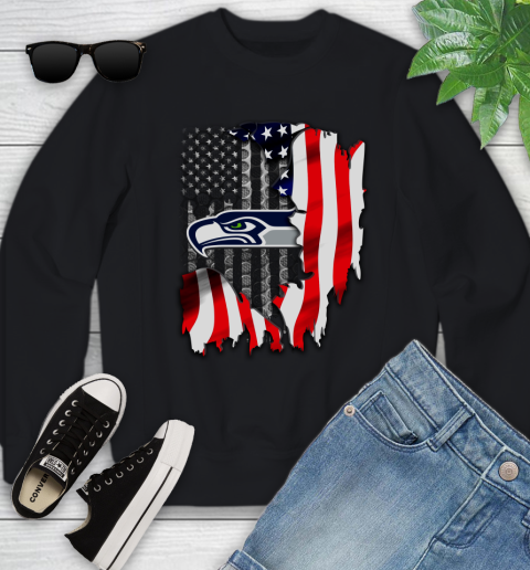 Seattle Seahawks NFL Football American Flag Youth Sweatshirt