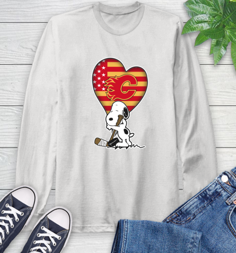 Calgary Flames NHL Hockey The Peanuts Movie Adorable Snoopy Long Sleeve T-Shirt