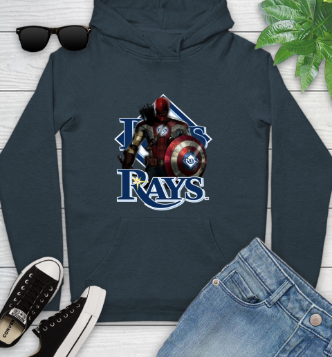 MLB Captain America Thor Spider Man Hawkeye Avengers Endgame Baseball Tampa Bay Rays Youth Hoodie 8