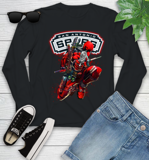 NBA Deadpool Marvel Comics Sports Basketball San Antonio Spurs Youth Long Sleeve 2