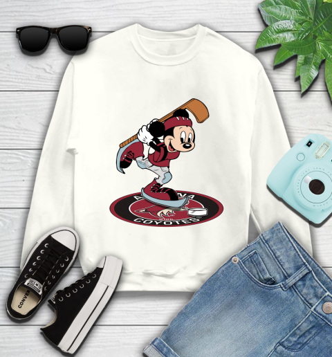 NHL Hockey Arizona Coyotes Cheerful Mickey Disney Shirt Youth Sweatshirt 2