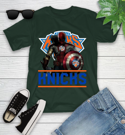 New York Knicks NBA Basketball Captain America Thor Spider Man Hawkeye Avengers Youth T-Shirt 5