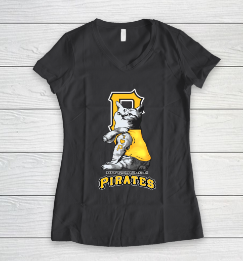 MLB Baseball My Cat Loves Pittsburgh Pirates Women's V-Neck T-Shirt 6