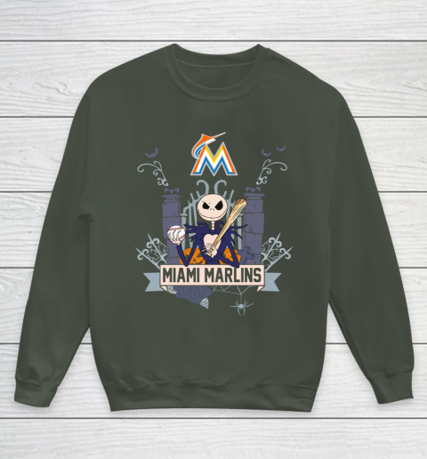 MLB Miami Marlins Baseball Jack Skellington Halloween Youth Sweatshirt 8