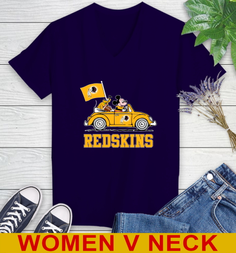 NFL Football Washington Redskins Pluto Mickey Driving Disney Shirt Women's V-Neck T-Shirt 4
