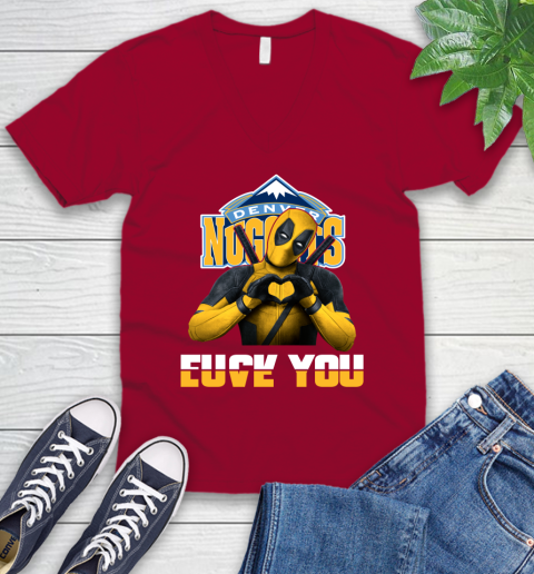 NBA Denver Nuggets Deadpool Love You Fuck You Basketball Sports V-Neck T-Shirt 7