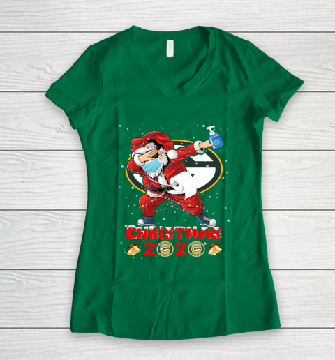 Green Bay Packers Funny Santa Claus Dabbing Christmas 2020 NFL Women's V-Neck T-Shirt 3