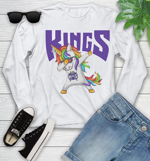 Sacramento Kings NBA Basketball Funny Unicorn Dabbing Sports Youth Long Sleeve