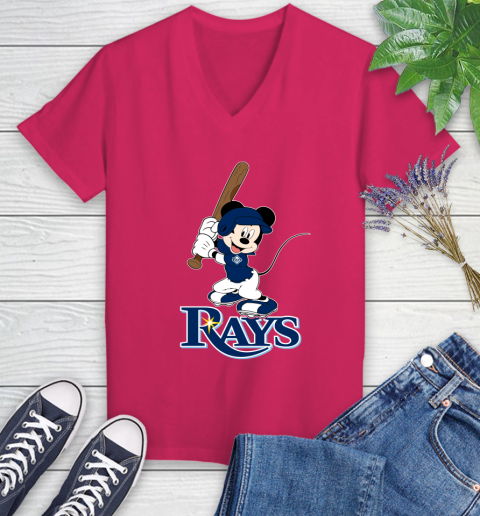 MLB Baseball Tampa Bay Rays Cheerful Mickey Mouse Shirt Women's V-Neck T-Shirt 8