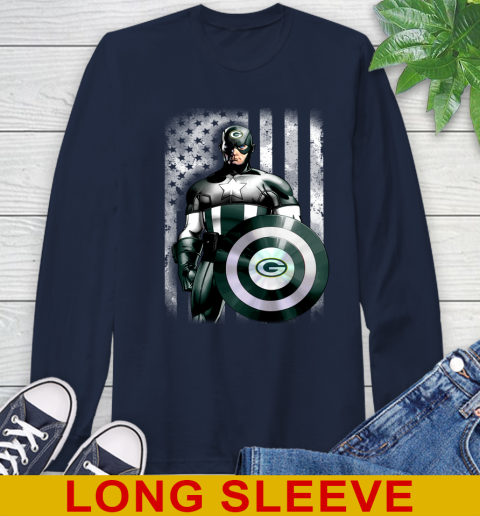 Green Bay Packers NFL Football Captain America Marvel Avengers American Flag Shirt Long Sleeve T-Shirt 3