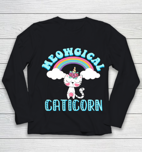 Meowgical Caticorn T Shirt Cat Unicorn Girls Women Kittycorn Youth Long Sleeve