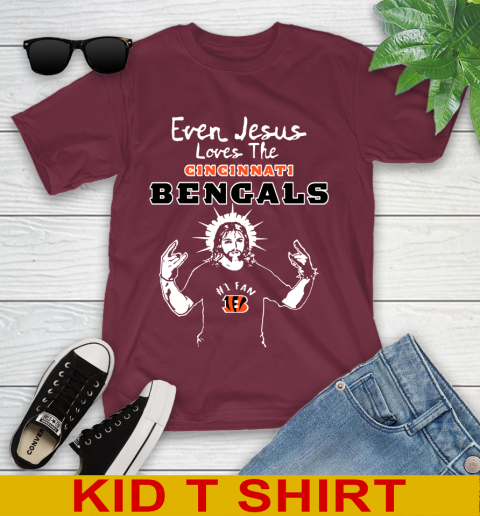 Cincinnati Bengals NFL Football Even Jesus Loves The Bengals Shirt Youth T-Shirt 5