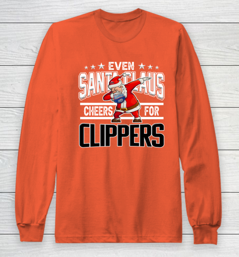 LA Clippers Even Santa Claus Cheers For Christmas NBA Long Sleeve T-Shirt 3
