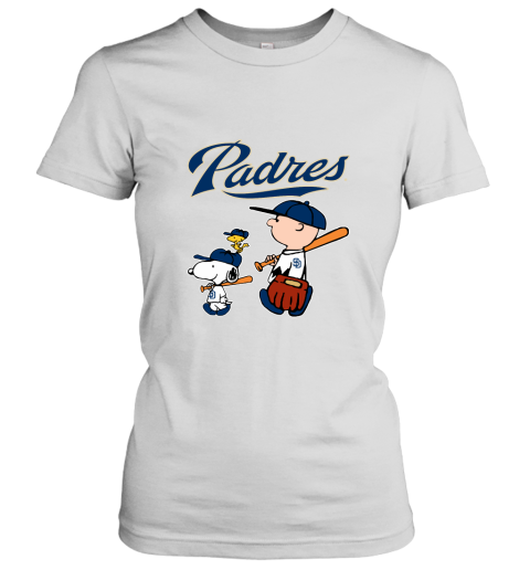 nfpk san diego padres lets play baseball together snoopy mlb shirt ladies t shirt 20 front white