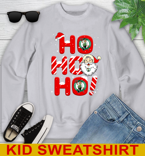 Boston Celtics NBA Basketball Ho Ho Ho Santa Claus Merry Christmas Shirt Youth Sweatshirt - Image 4