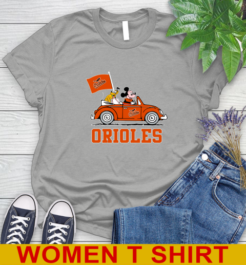 MLB Baseball Baltimore Orioles Pluto Mickey Driving Disney Shirt Women's T-Shirt 11