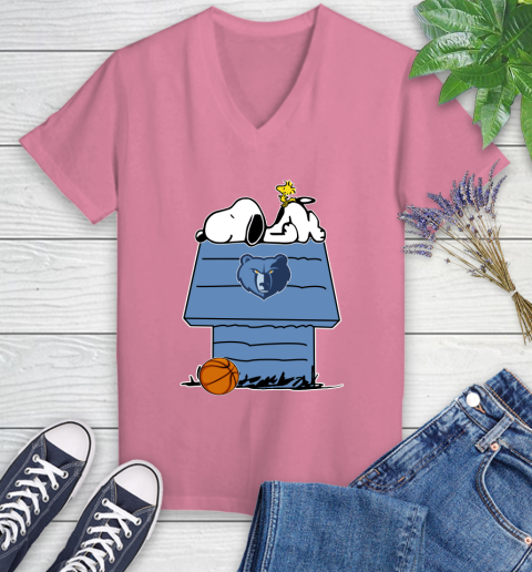 Memphis Grizzlies NBA Basketball Snoopy Woodstock The Peanuts Movie Women's V-Neck T-Shirt 13